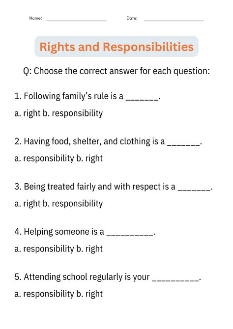 Rights and Responsibilities of Citizens Activities Worksheets for ...