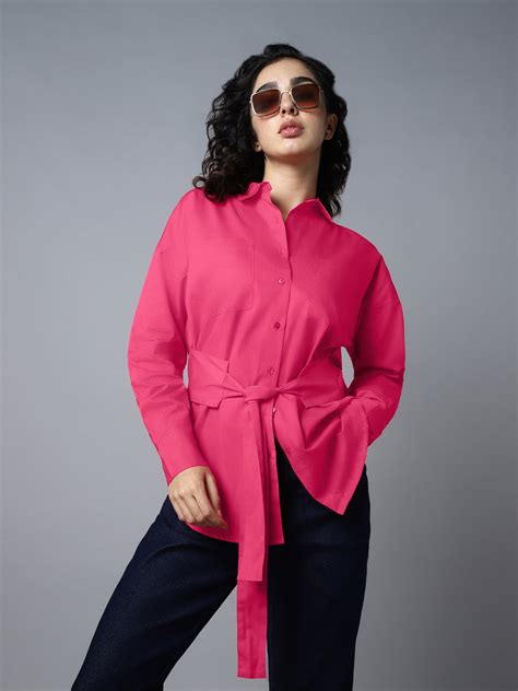 Spread Collar Cuffed Sleeves Waist Tie-Ups Shirt – HighStar