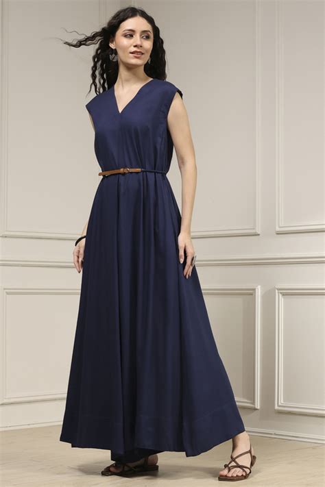 Buy Navy Blue Viscose Rayon Asymmetric Dyed Jumpsuit Online at Biba India