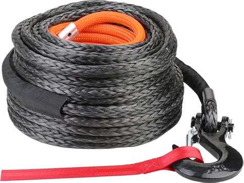 Winch Synthetic Rope Synthetic Winch Rope 3/8"x100ft ,1/2"x92 Ft 23809LBs Line Cable With Hook ...