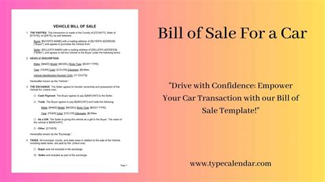 Free Printable Bill Of Sale For A Car Templates [PDF, Word] With ...