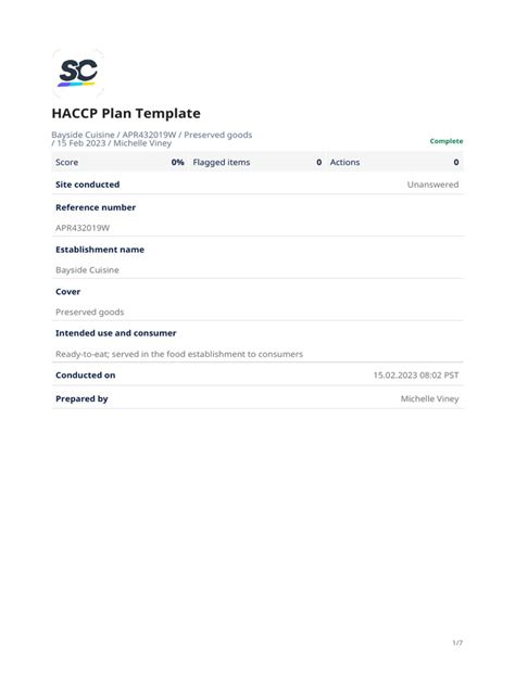 HACCP Plan Examples 的图像结果