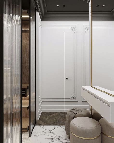 Luxurious Bathroom with Marble Flooring and Crown Molding