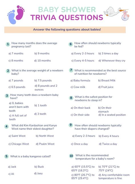 Baby Shower Trivia Game With Answers (printable PDF) - Etsy