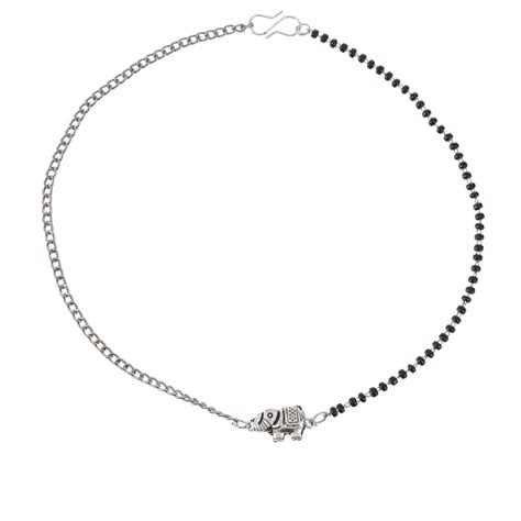 Silver-Plated Stone-Studded Black Beaded Anklets