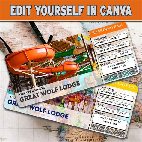Printable Great Wolf Lodge Surprise Reveal Trip Gift Template, CANVA Editable Great Wolf Lodge ...