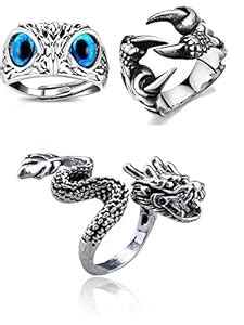 Buy Blue Eyes Owl Ring & Eagle Claw & Dragon Ring Adjustable Ring For ...