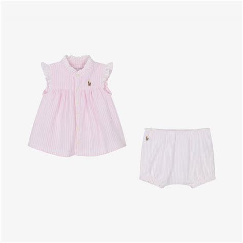 Ralph Lauren - Baby Girls Pink Striped Shorts Set | Childrensalon