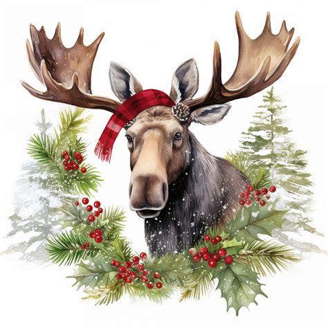 Christmas Moose Portrait Art Free Stock Photo - Public Domain Pictures