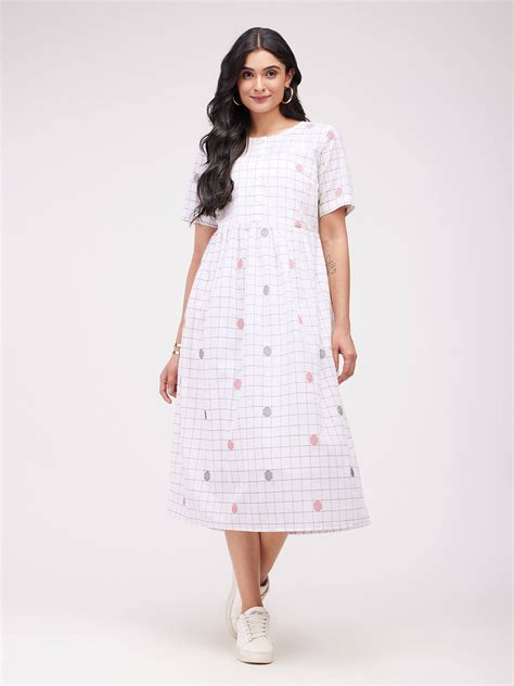 Buy White Cotton Checked Dress With Slip Online | Pink Fort – Pink Fort ...