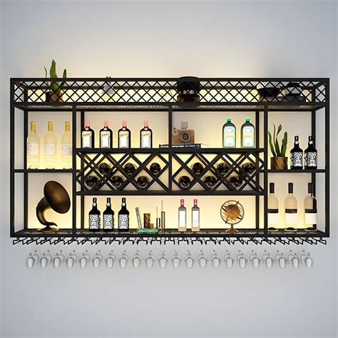 Industrial Wall Mounted Stackable Metal Wine Holder Rack with Shelf ...