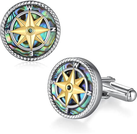 Amazon.com: Cuff Links Mens 925 Sterling Silver Compass Cufflinks for ...