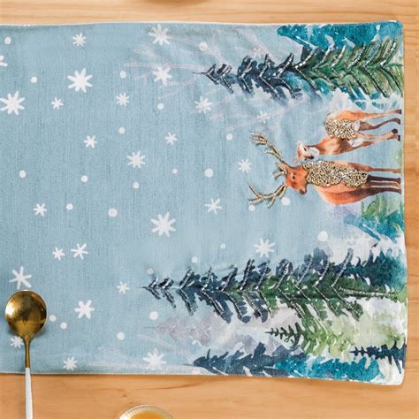 Stag And Doe In Snow Printed Dining Table Runner Online - Premium Table ...