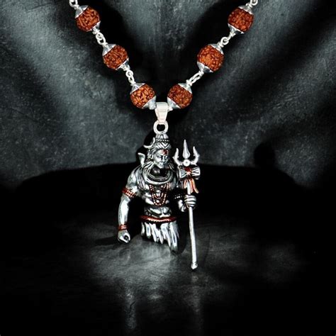 Lord Shiva Pendant Silver Plated Rudraksha Mala