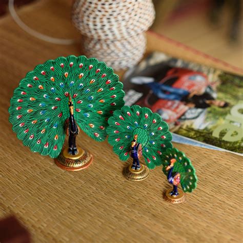 eCraftIndia Meenakari Dancing Peacocks Metal Figurine (15 cm x 5 cm x ...