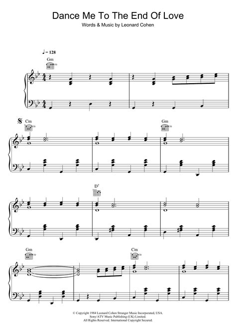 Leonard Cohen "Dance Me To The End Of Love" Sheet Music Notes ...