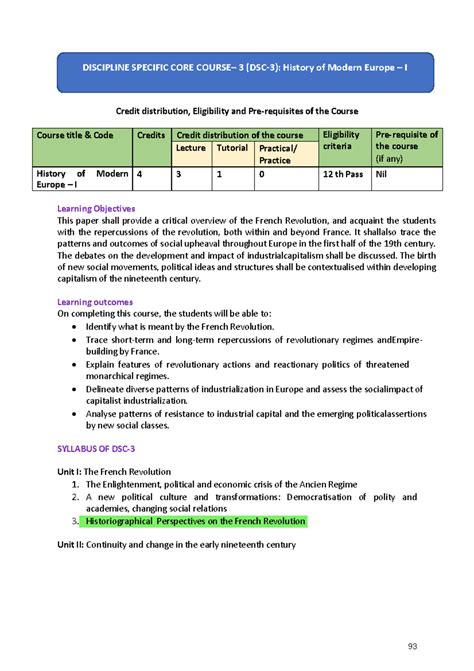 Syllabus DSC-3: History of Modern Europe – I, SEM 5 Overview - Studocu