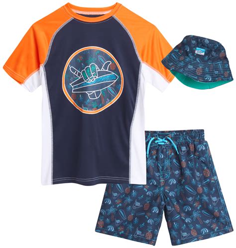 Boys' Rash Guard Set - 3 Piece UPF 50+ Rash Guard Swim Shirt, Bathing ...