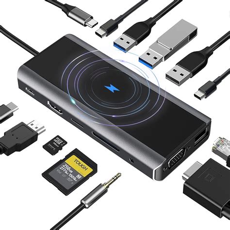 ikling USB c Hub, 13-in-1 USB C Adapter hub to HDMI, VGA, Wireless ...