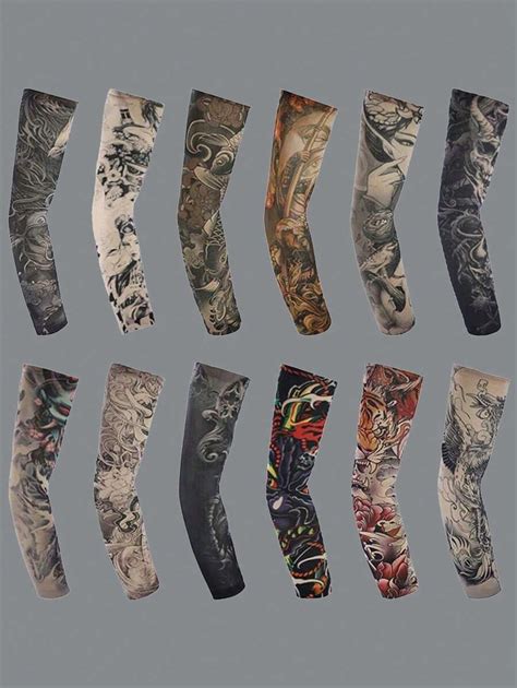 12Pcs Tattoo Sleeves Set Fake Arm Sleeves Cover Realistic Soft ...