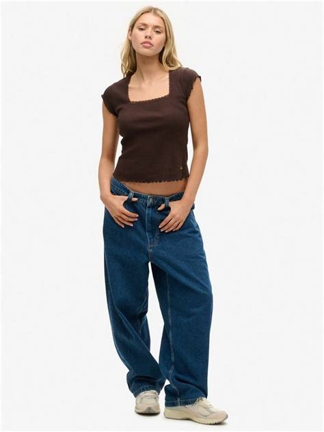 Superdry Essential Organic Cotton Square Neck T-Shirt, Dark Brown