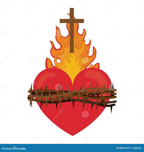Sacred heart of jesus stock vector. Illustration of cross - 80361355