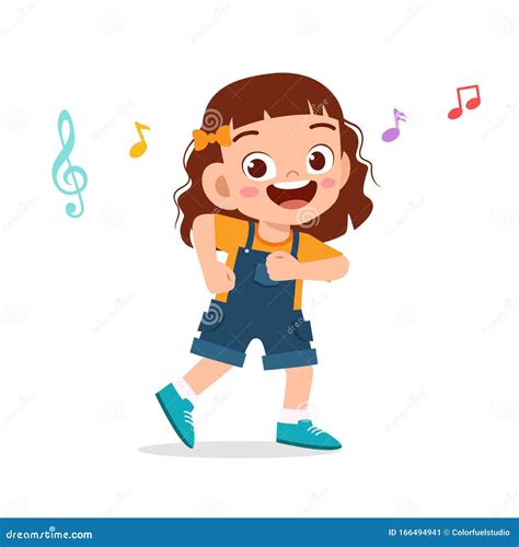 Happy Cute Kid Girl Dance with Music Stock Vector - Illustration of ...
