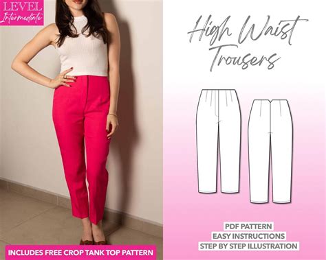 Pants Sewing Pattern Women Pants Pattern High Waist Trousers Sewing ...