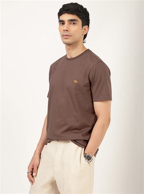 Buy Quincy Cotton Crew Brown Brown Solid Crew for Men Online | Andamen