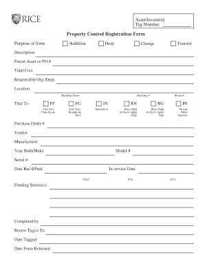 Fillable Online professor rice Property Control Registration Form Fax ...