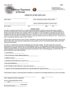 Alabama Seller's Gain Affidavit - Blank Fillable Template | Fill Out ...