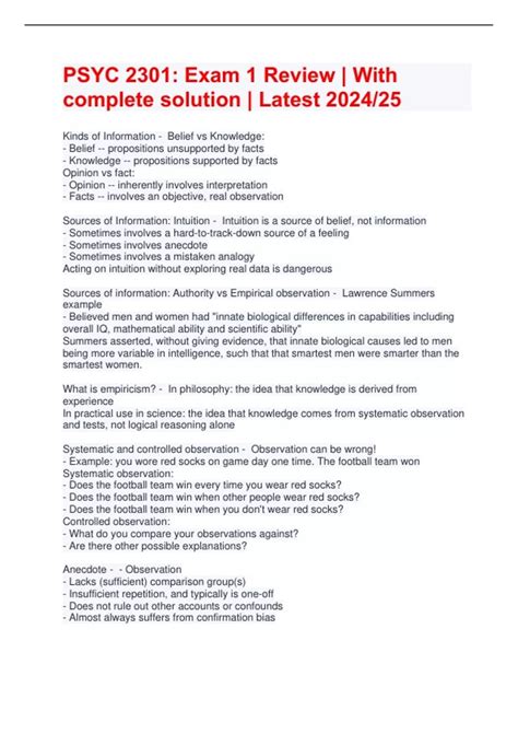 PSYC 2301: Exam 1 Review | With complete solution | Latest 2024/25 ...