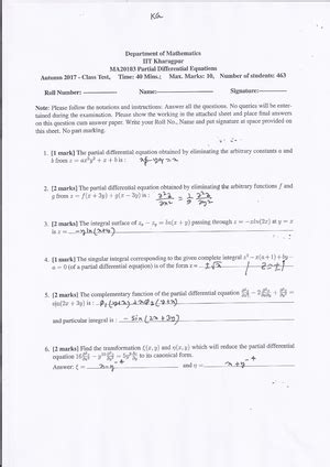 PDE end - Partial Differential Equation Question paper which contains ...