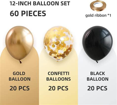 Buy MAYBOO 60 Pack 12 Inch Balloons, Gold Balloons + Confetti Balloons ...