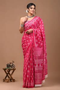 Buy Krishna Creation Printed Ikkat Pure Cotton Pink Sarees Online ...