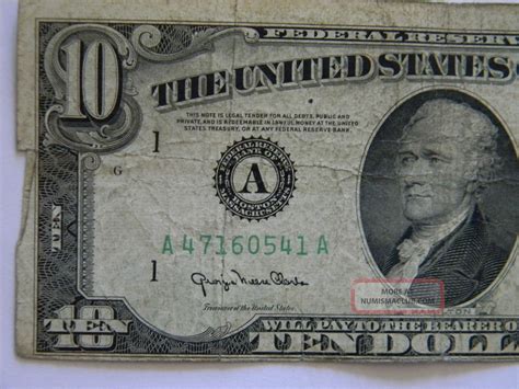 1950 Ten Dollar $10. 00 Federal Reserve A Series Note