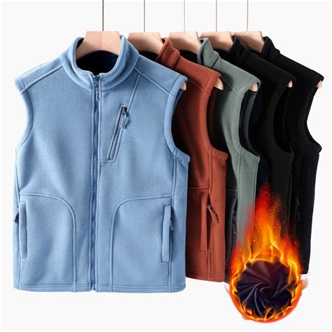 BAETEUY Men Polar Fleece Waistcoat, Regular Fit, Sleeveless, Stand-Up ...