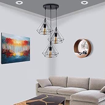 Buy WHITERAY Metal 3 Lights Round Cluster Black Diamond Hanging Pendant ...