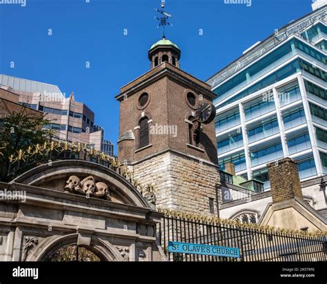 The tower and entrance gateway of the historic St. Olaves Church ...