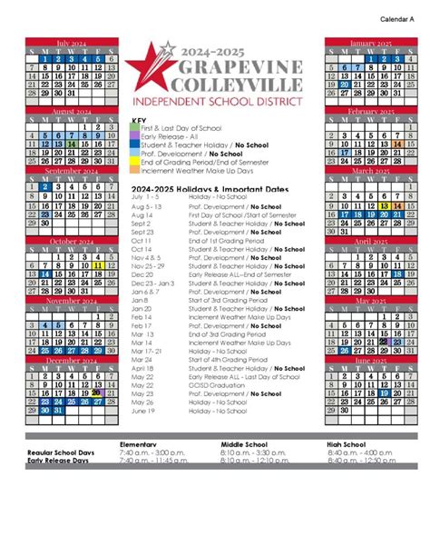 Grapevine Colleyville ISD Calendar 2025-2026 | GCISD Holidays