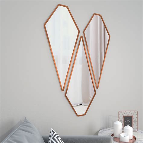 Modern Diamond Shape Vanity Mirrors Set of 3 with Copper Finish Frame ...