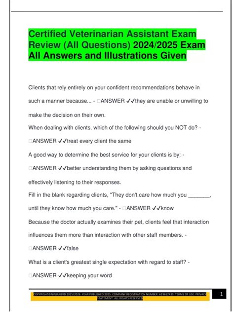 Certified Veterinarian Assistant Exam Review (All Questions) 2024/2025 ...