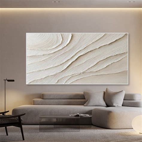 3D Framed Ivory Minimalist Painting on Canvas Neutural Textured Wall ...
