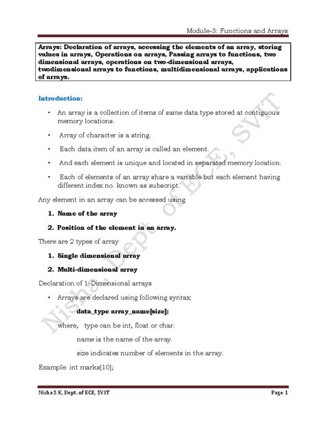 POP Module-3 Notes(Arrays) - Arrays: Declaration of arrays, accessing ...