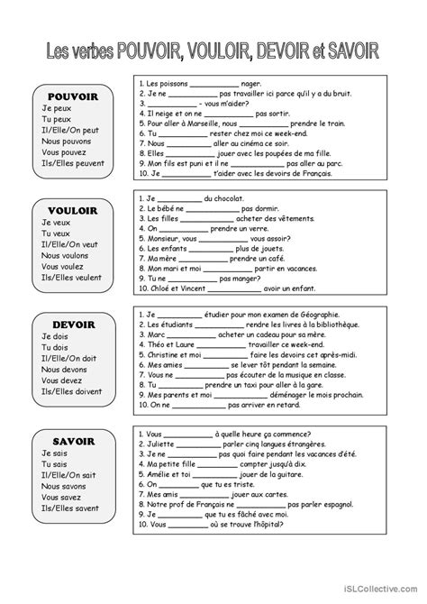 Les verbs POUVOIR, VOULOIR, DEVOIR e…: Français FLE fiches pedagogiques pdf & doc en 2025 ...
