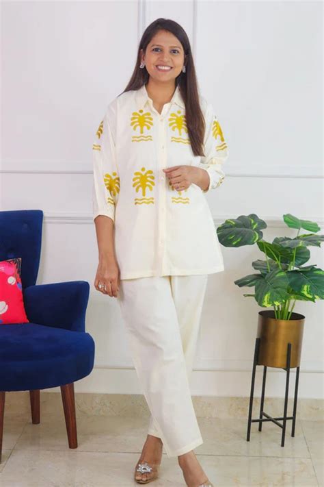 Palm Yellow Embroidery Co Ord Set – pinktreebyshrutika