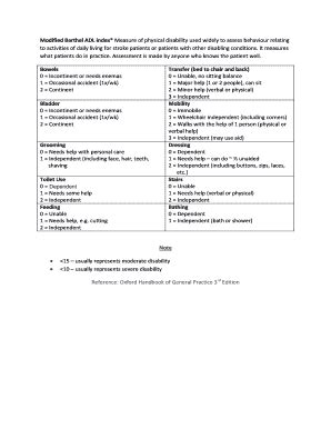Fillable Online Modified Barthel ADL index* Measure of physical ...