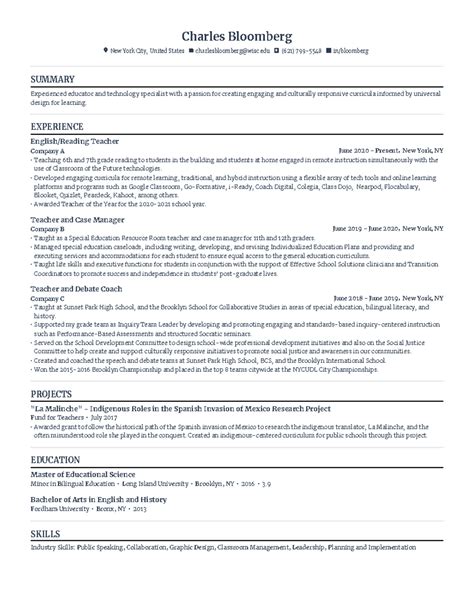 English Language Teacher - . . Charles Bloomberg New York City, United ...