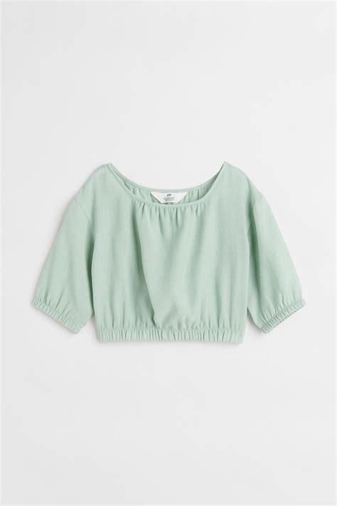 Puff-sleeved top - Light green - Kids | H&M IN