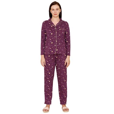 Buy Zivame Crossword Cotton Pyjama Set - BlackBerry Wine at Amazon.in